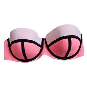 Victoria’s Secret The Flirt Bandeau Swim Bikini Top Pink Black 34D
